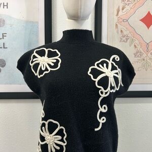 Blu Pepper Black Sweater with White Floral Accents